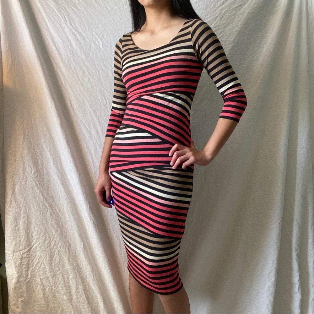 NWOT Pink Designer Striped Midi Dress